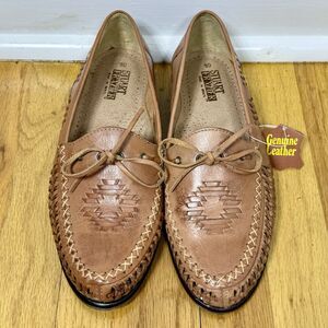 Stuart Frazier Mens Leather Loafers 9D Brown Moc Toe Hand Laced Classic Preppy